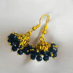 Black Beaded Dome Jhumki Earrings.