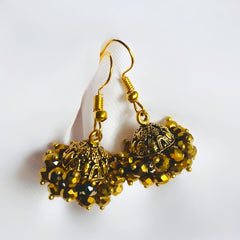 Golden Beaded Jhumka Earrings
