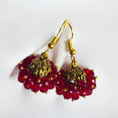 Red Beaded Dome Jhumki Earrings