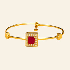 Elegant Ruby-Red Stone Square Bangle