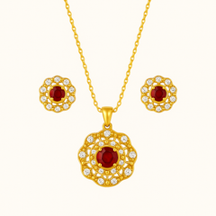 Red Crystal Floral Necklace Set