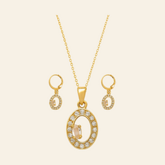 Oval Stone Charm Necklace Set