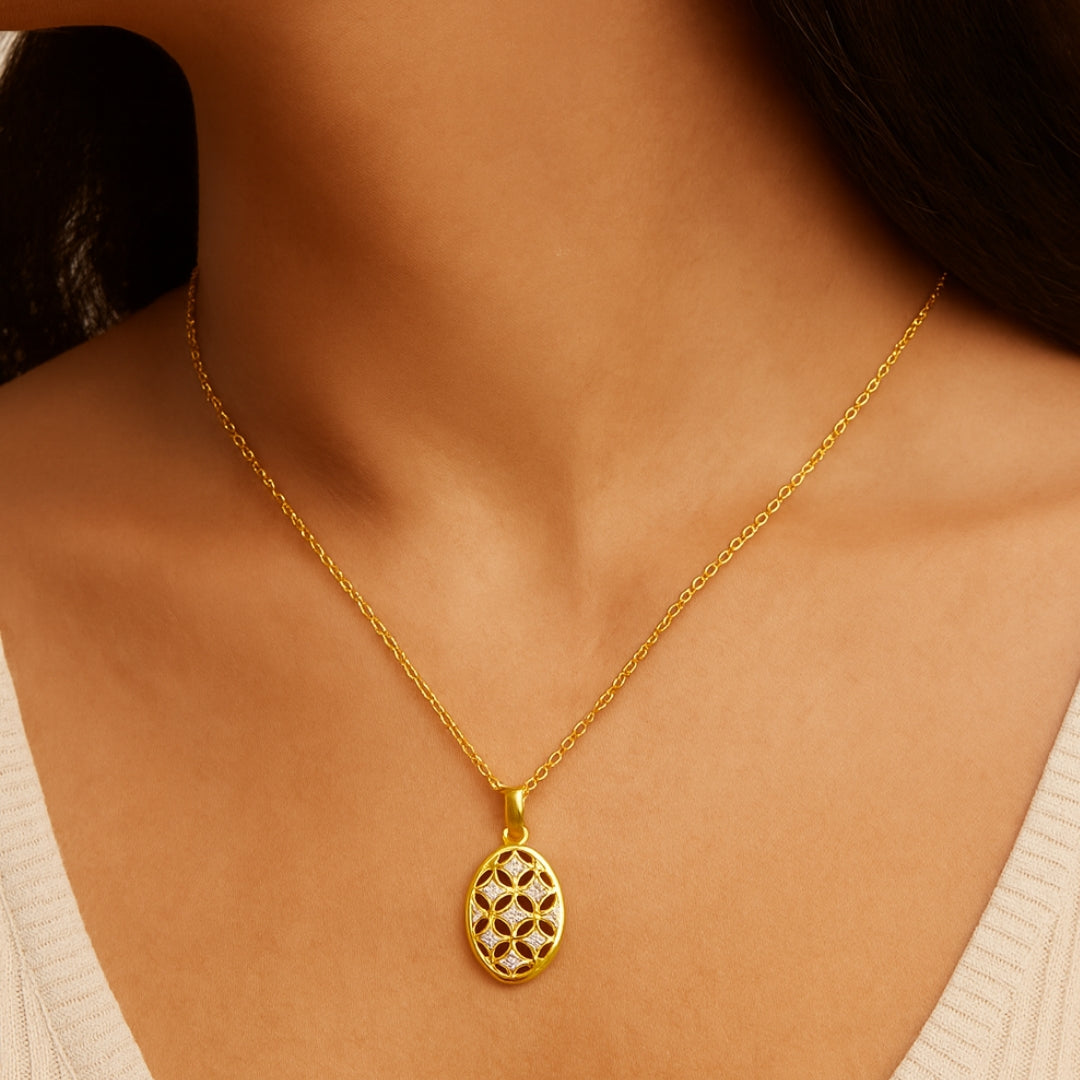 Golden Floral Oval Pendant Set