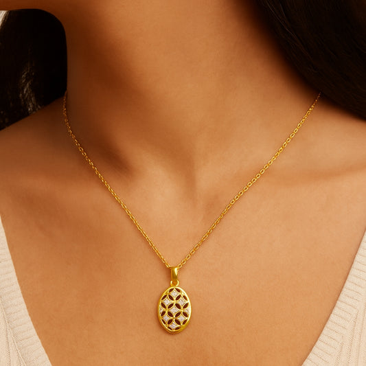 Golden Floral Oval Pendant Set