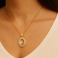 Oval Stone Charm Necklace Set