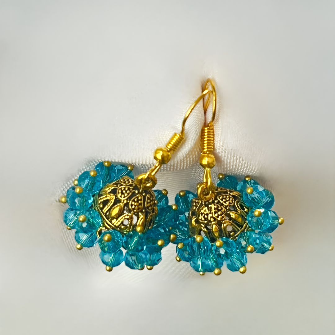 Aqua Blue Beaded Jhumka Earrings