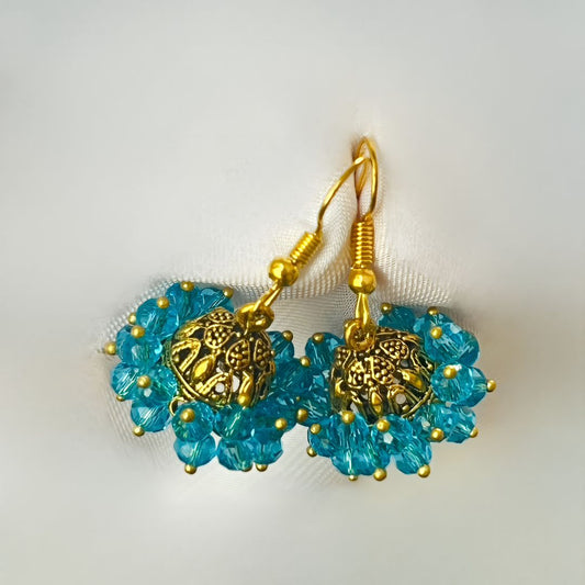 Aqua Blue Beaded Jhumka Earrings