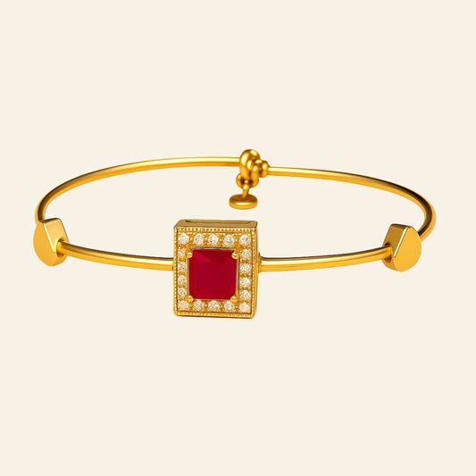 Elegant Ruby-Red Stone Square Bangle