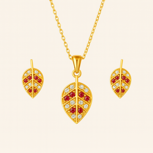 Golden Bloom Leaf Pendant Set