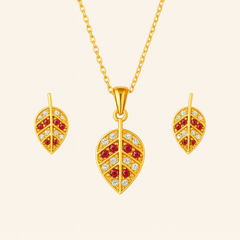 Golden Bloom Leaf Pendant Set