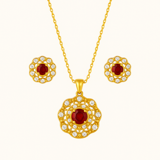 Red Crystal Floral Necklace Set
