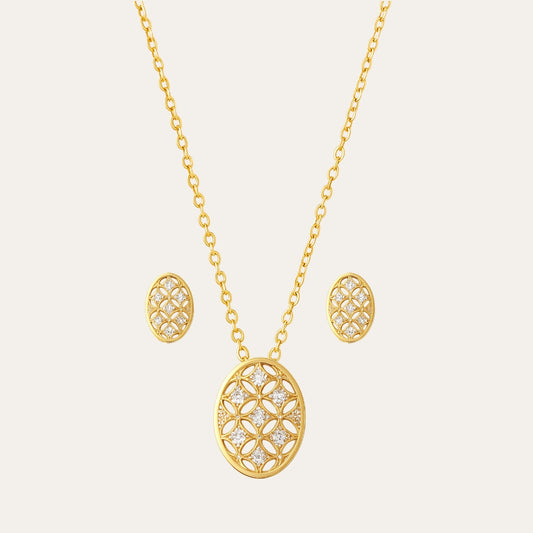 Golden Floral Oval Pendant Set