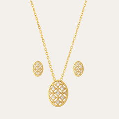Golden Floral Oval Pendant Set